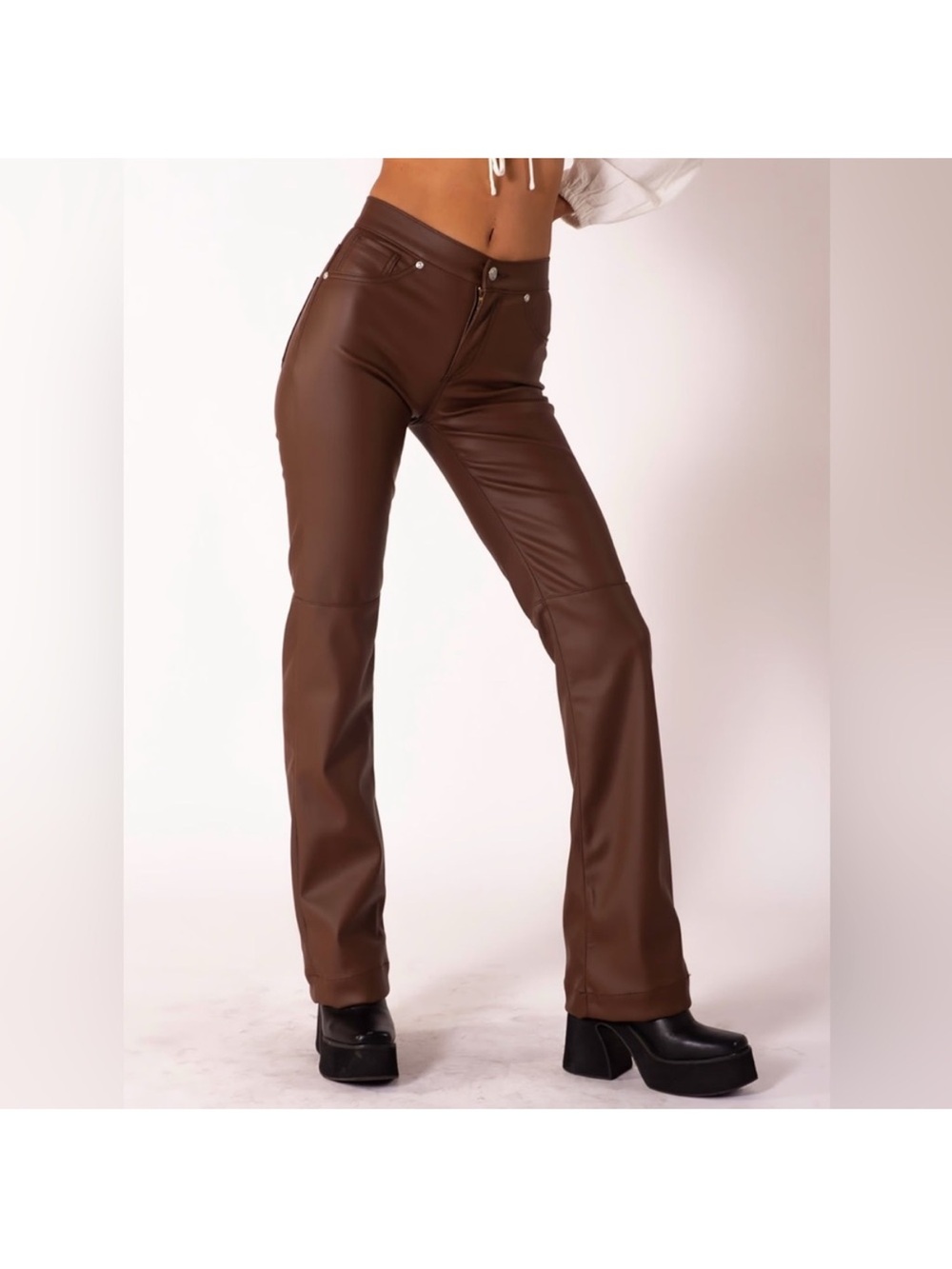 Revice 909 High Street Faux Leather Boot Cut Pants Vegan Leather Brown Size 23